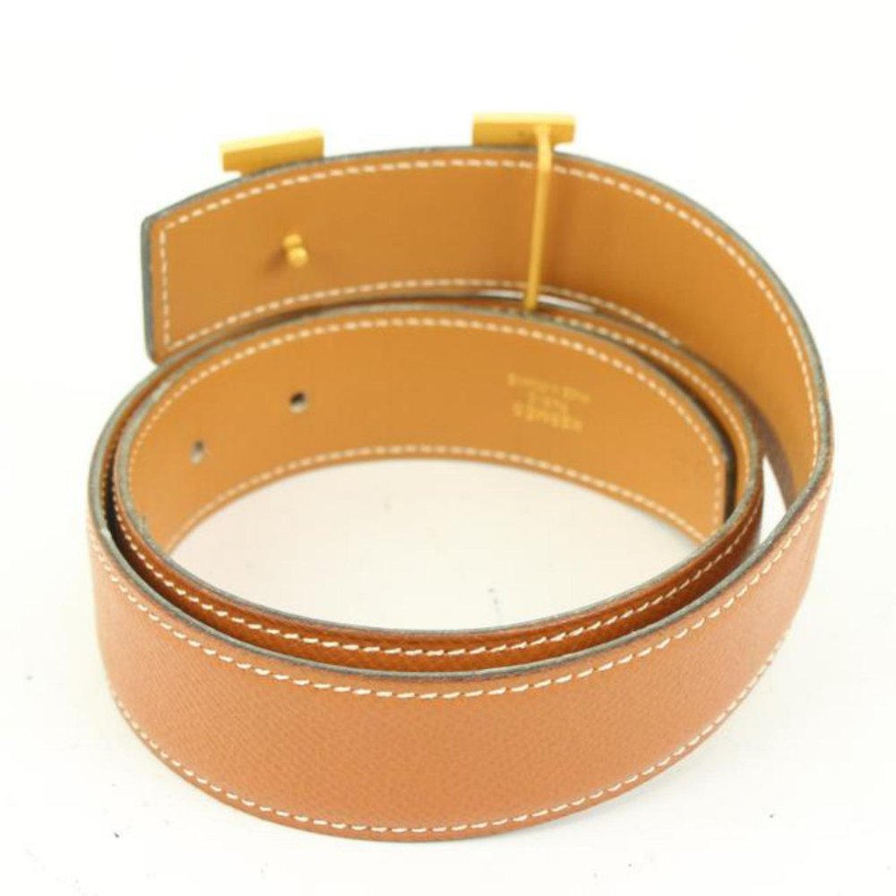 Hermès Brown x Gold 32mm Reversible H Logo Belt Kit 67h422s - Picture 6 of 12